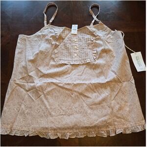 Haven Well Within Organic Cotton Floral Ruffle Pintuck Camisole Top Tan Womens M